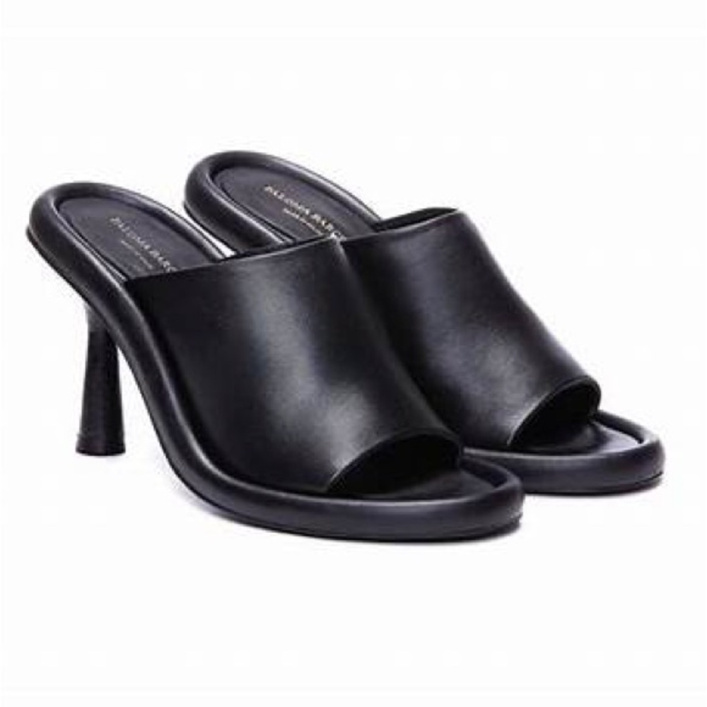 Paloma Barcelo Ilia Black Leather Peep-Toe Mule Heels - Women